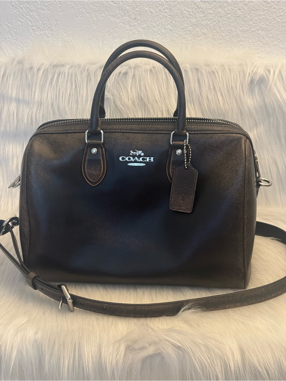 NWT Coach Rowan Large Satchel Bag In Loved Leather CFO52 Black